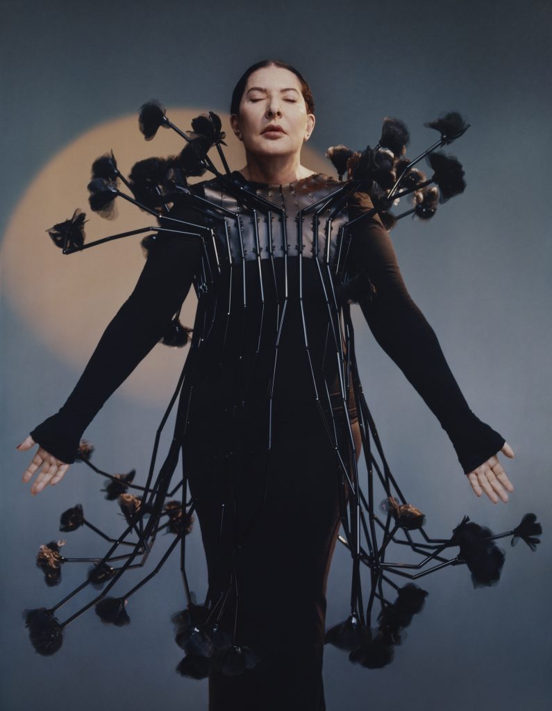 MARINA ABRAMOVIĆ-Photographer-JOSHUA WOODS-wearing-RICK OWENS-dark-flowers