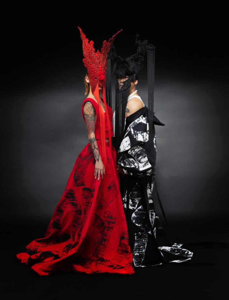 two-models-red-and-black-JASE-KING-Swallow-My-Love-heavy-dresses-HAWI