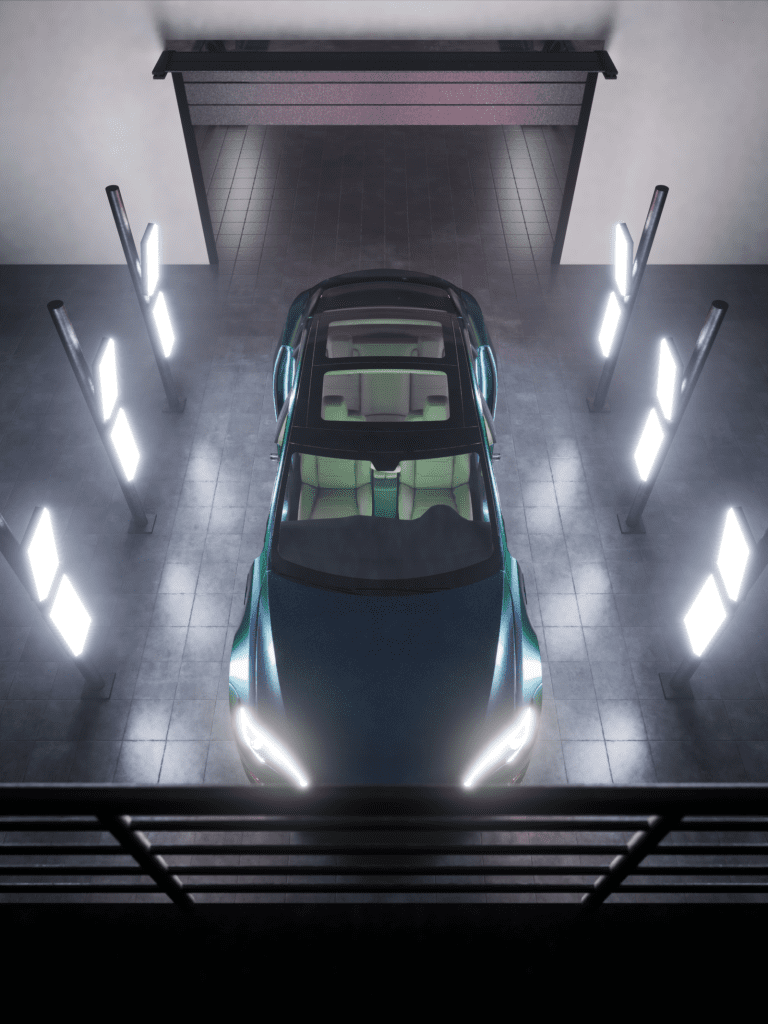 turquoise-sportscar-digital-art-LEd-lights