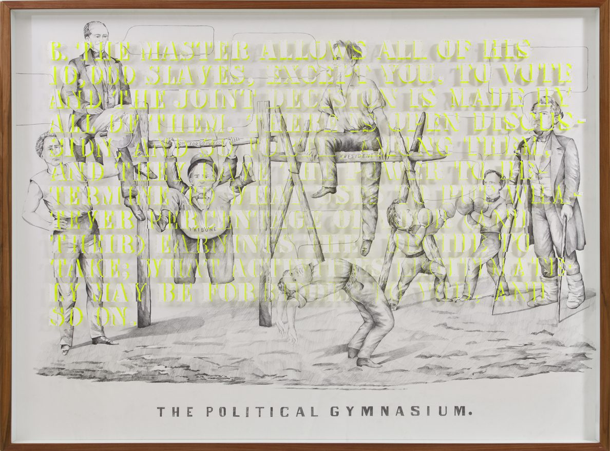 R 11 0095 The Political Gymnasium The Political Gymnasium 2011 graphite and cutouts on paper laid on canvas 183 x 243 cm