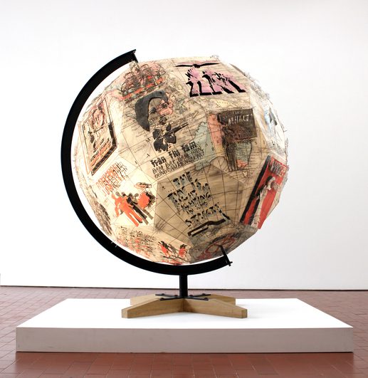 Revolution-Globe-III-2013-wood-iron-watercolour-and-cutouts-on-paper-artwork