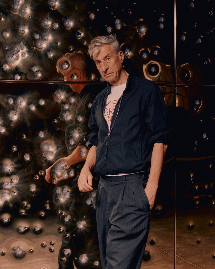 The artist MAURIZIO CATTELAN at Gagosian with a wall of his new work Sunday
Photography by VINCENT TULLO for THE NEW YORK TIMES
